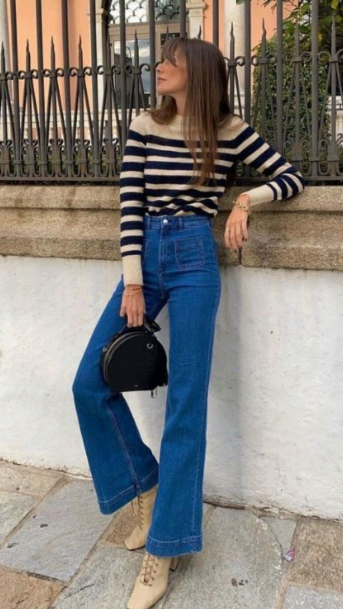 Striped Sweater and Flare Jeans