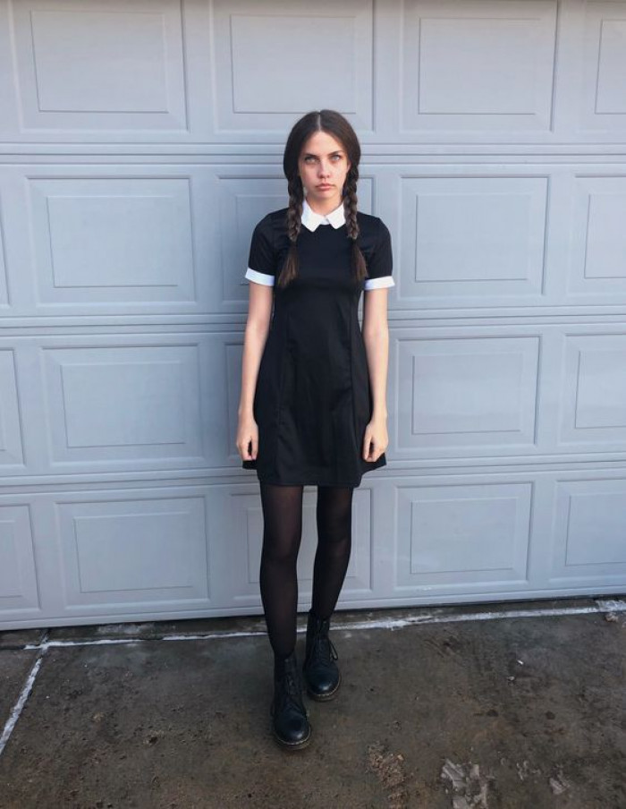 Black Collared Dress with Pigtails 