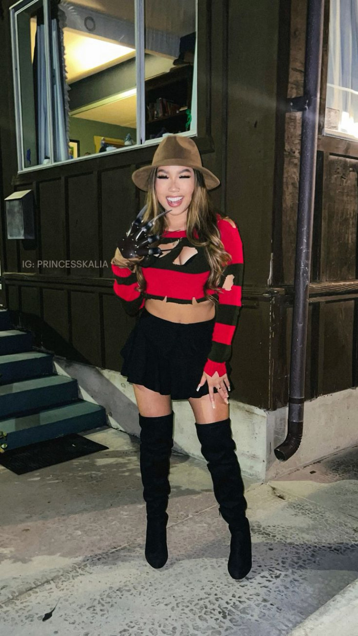 Freddy Krueger-Inspired Outfit with Striped Crop Top