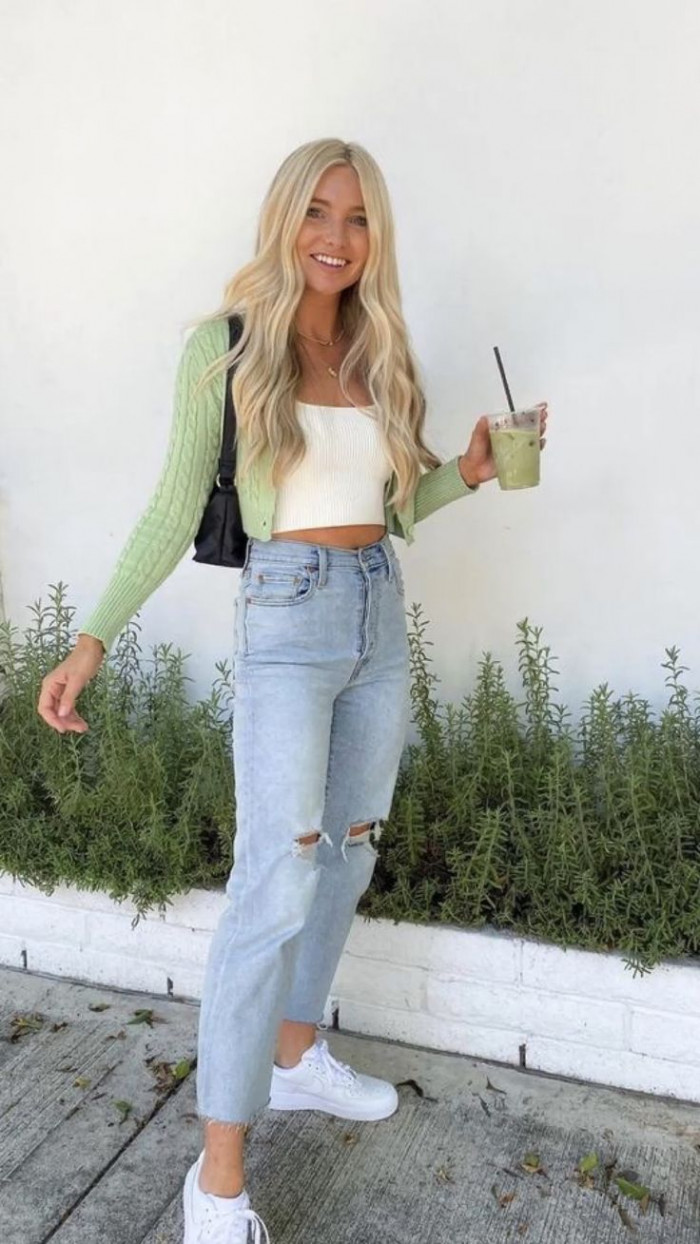 Cropped Cardigan with Light Blue Jeans