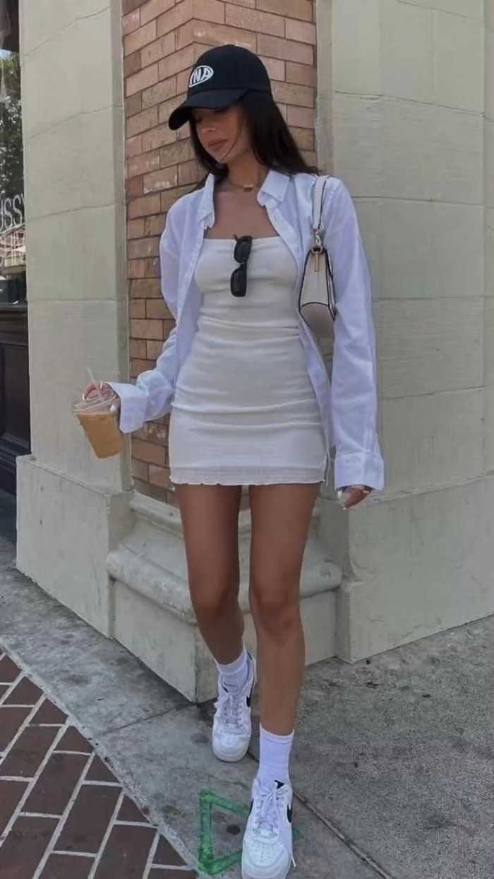 White Bodycon Dress with Oversized Shirt