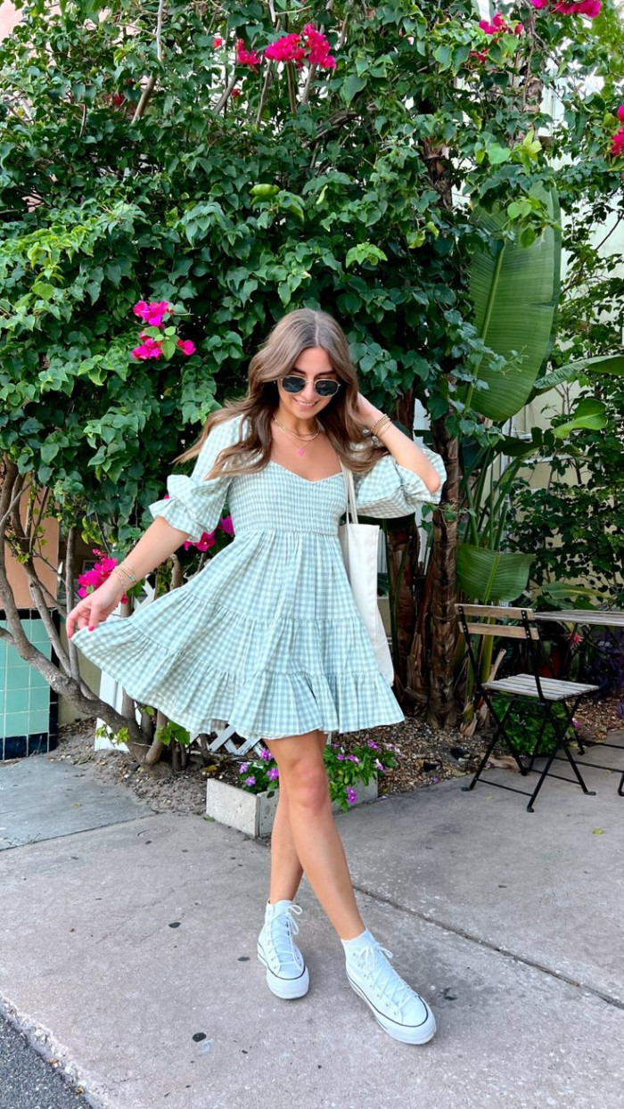 Mint Green Gingham Dress for a Casual Picnic Look