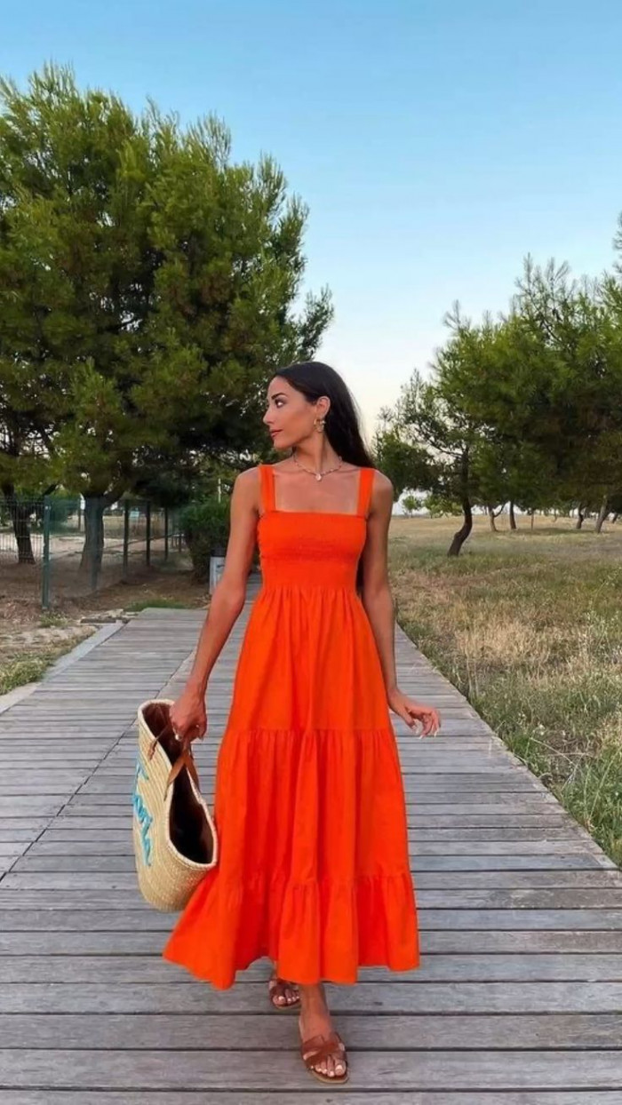 orange maxi dress picnic outfit