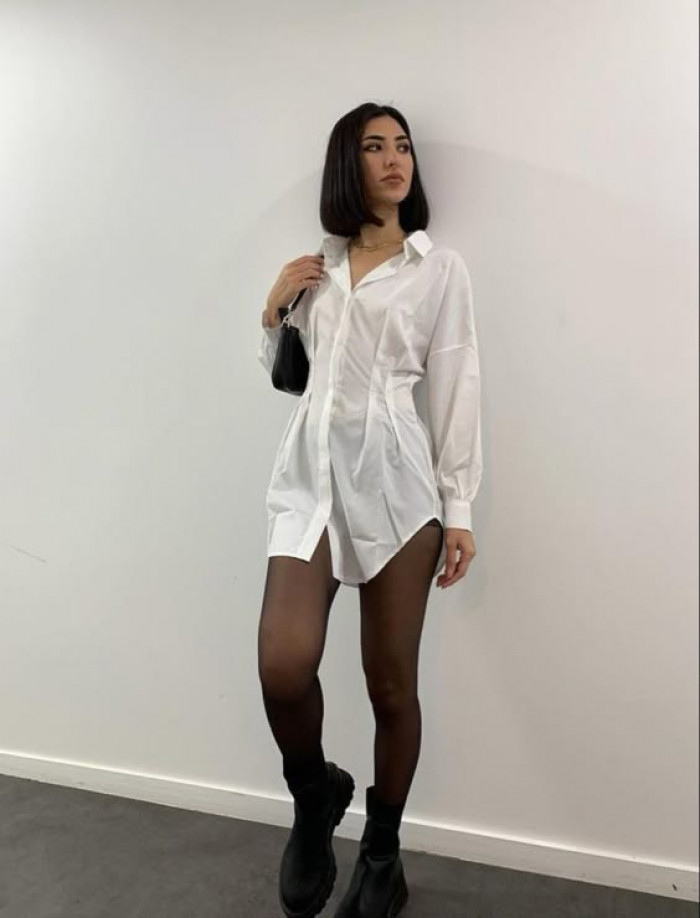 White Oversized Shirt with Black Tights