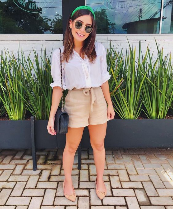 White Shirt And Beige Shorts