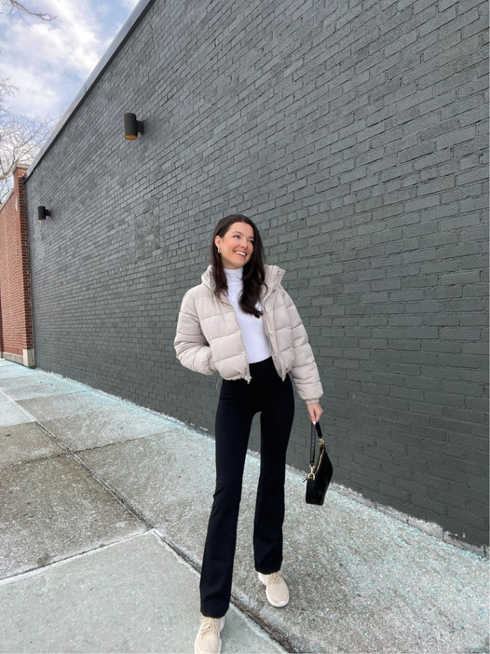 White Turtleneck with Puff Jacket