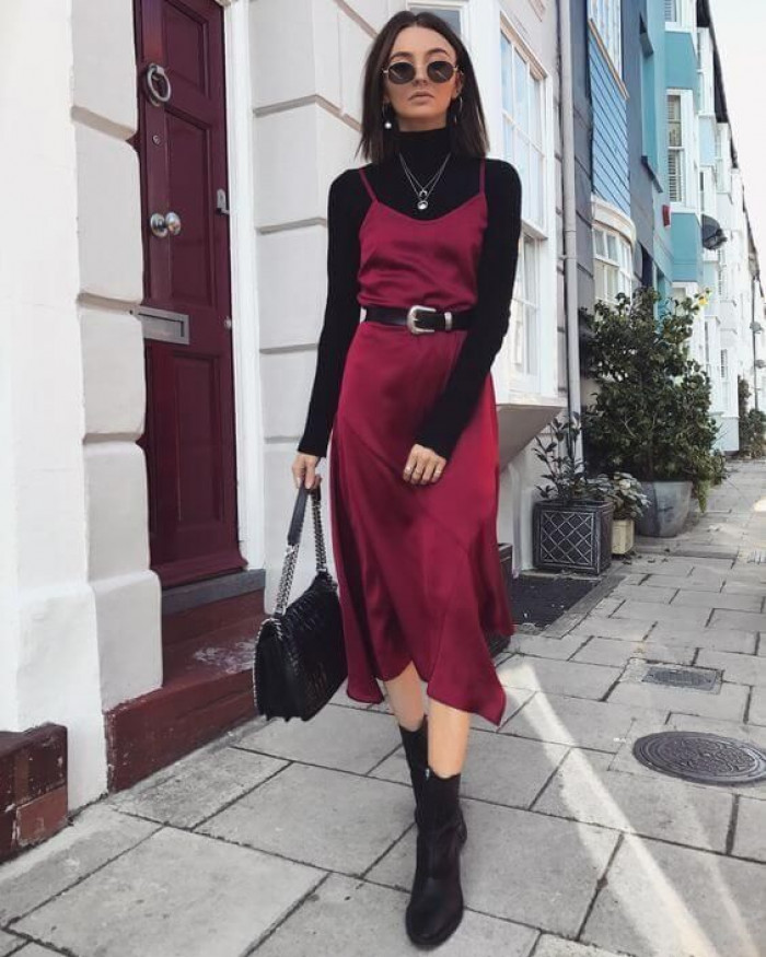 Slip Dress with Black Turtleneck