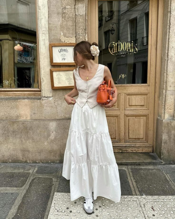 White Skirt with Neutral Vest