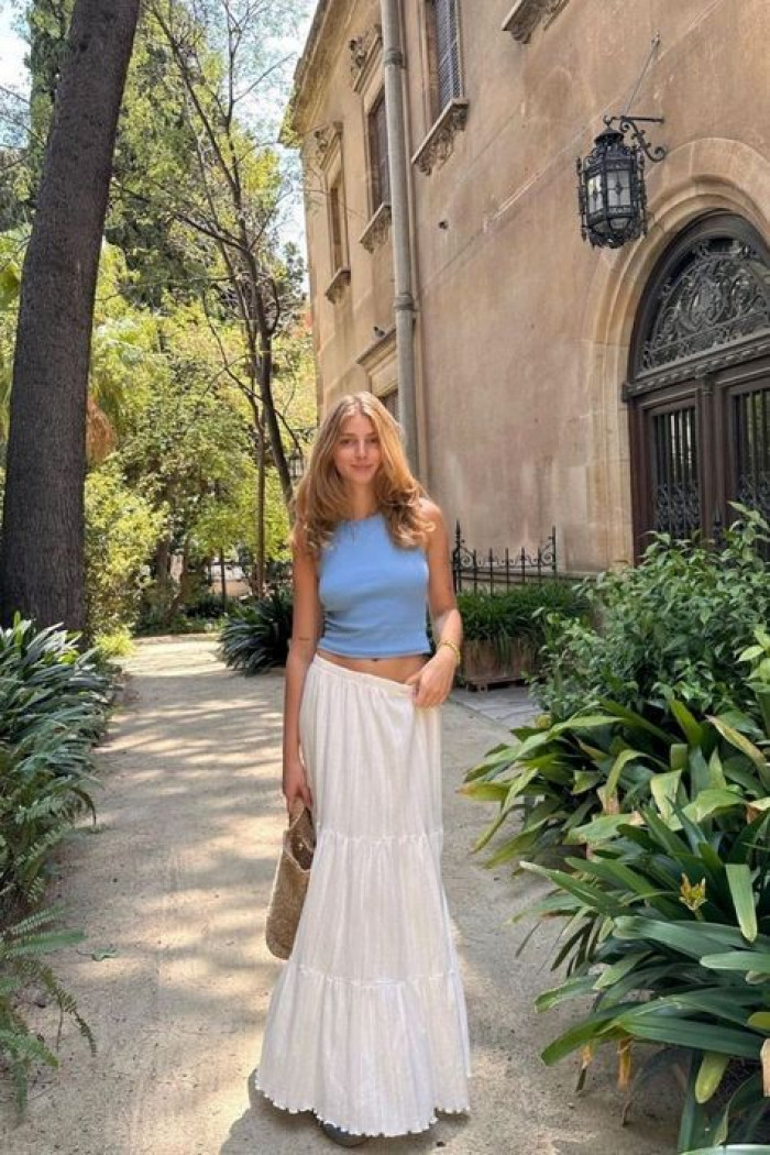 Blue Tank Top with White Tiered Skirt