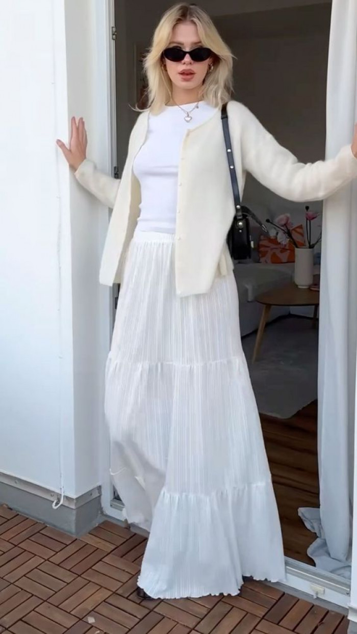 White Maxi Skirt and Sweater Combo