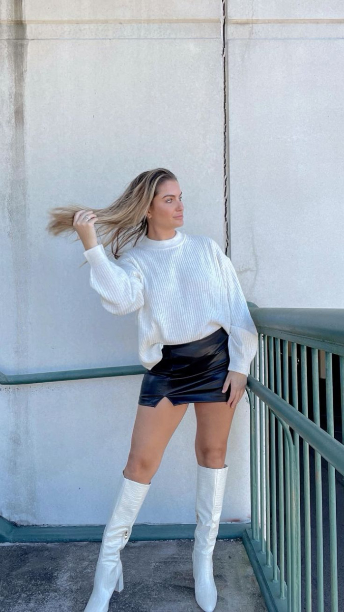 Black Leather Skirt and White Boots