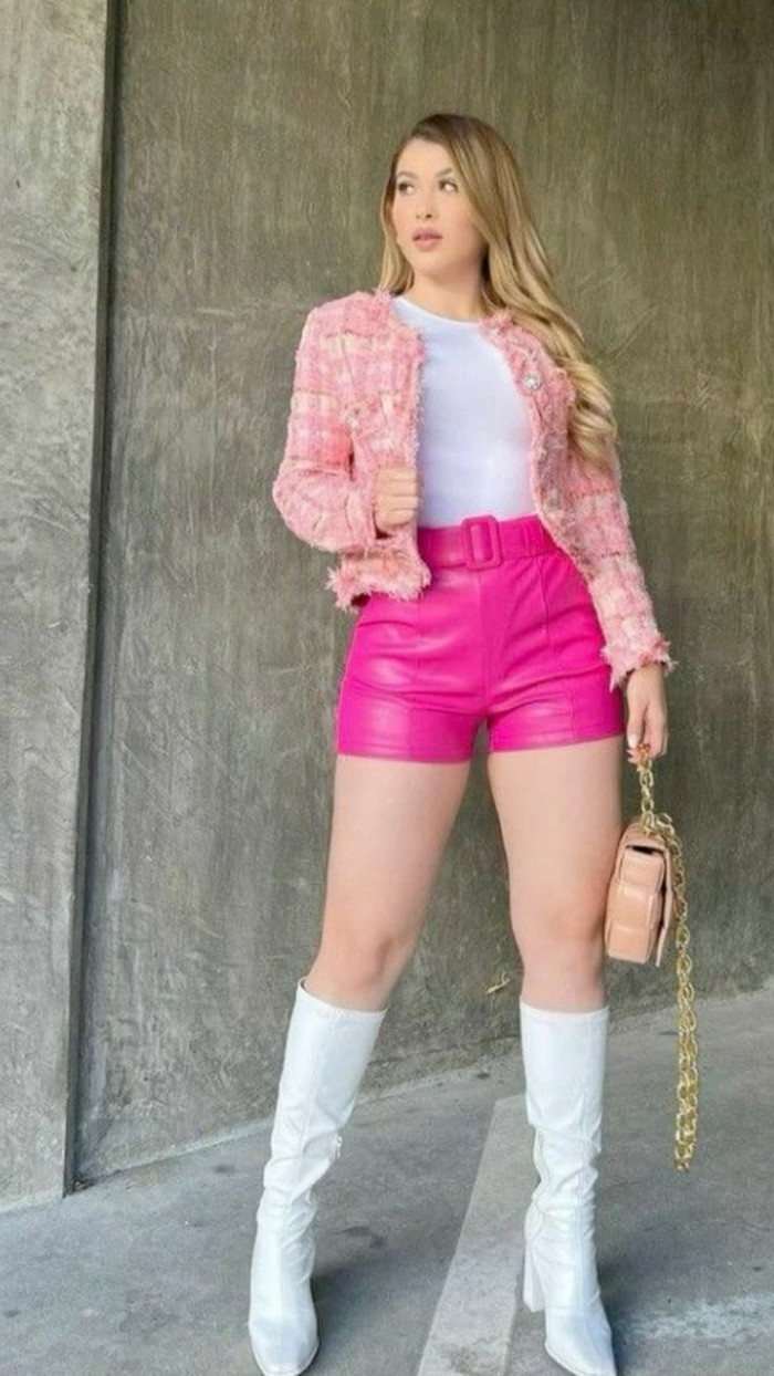 Pink Shorts and White Boots