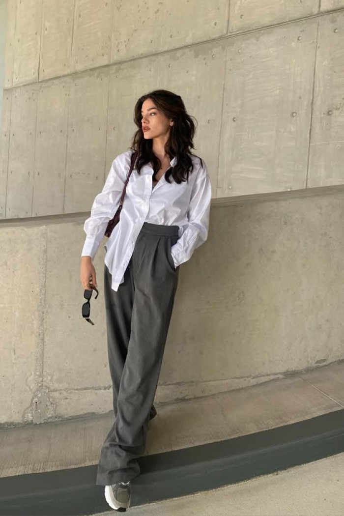 White Shirt with Gray Trousers